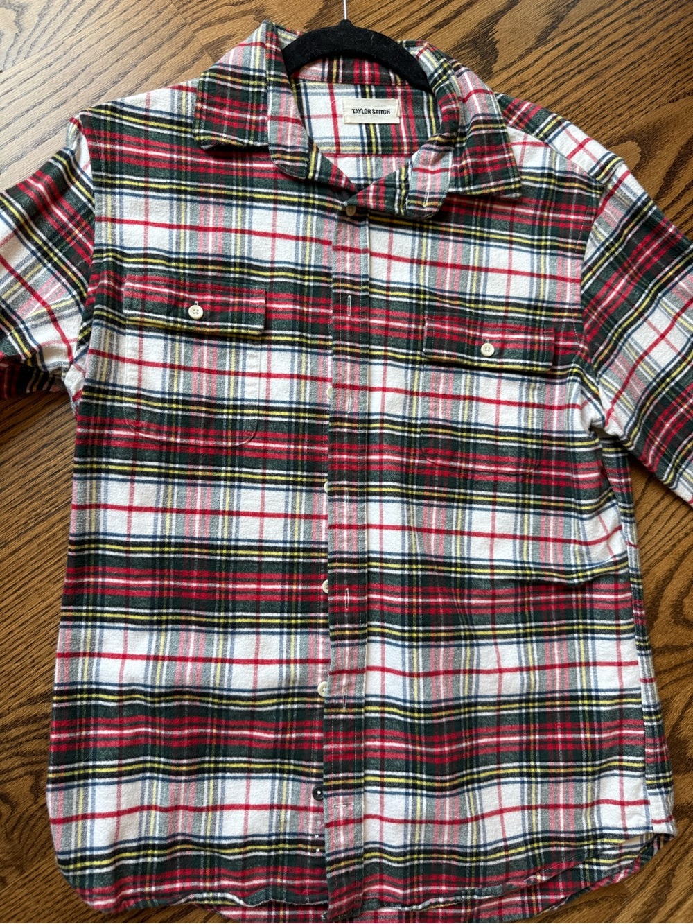 Taylor Stitch Red, White and Green Plaid Button-Down Shirt with Yellow Accents